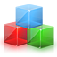 Three coloured boxes